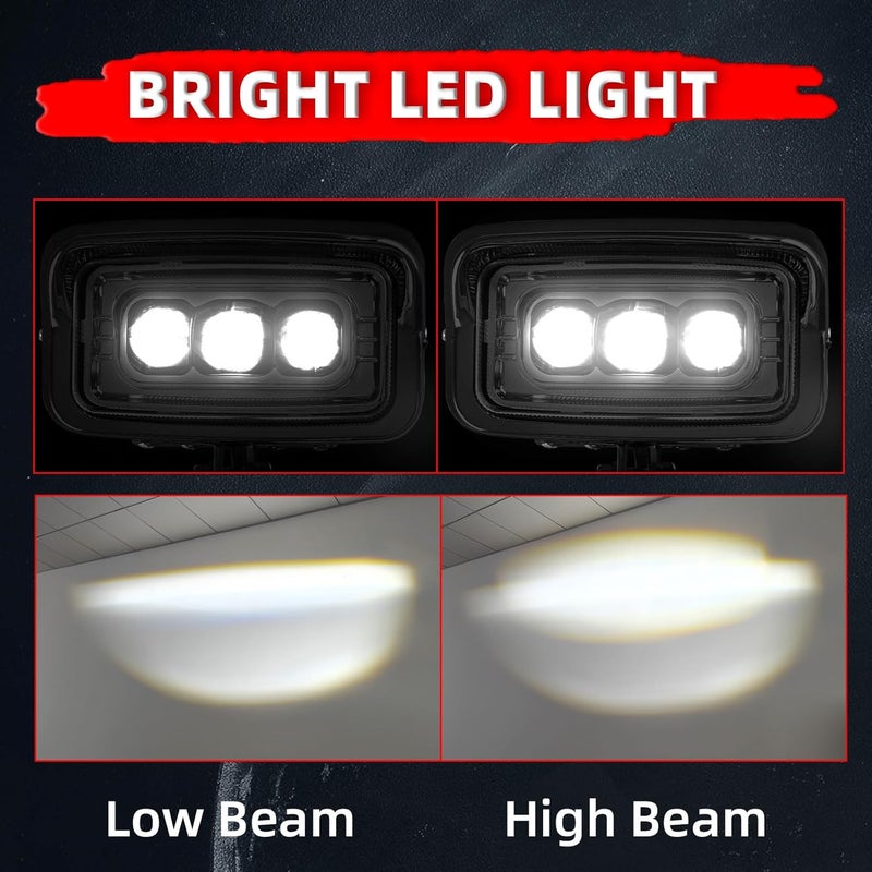 FATECIM 6.5" x 3.5" Vintage Motorcycle Square LED Headlight Hi/Lo Beam Retro Rectangular Headlamp with Visor Bottom Mount Universal For Harley Cruiser Bobber Chopper Yamaha Honda Cafe Racer Chrome - Image 2